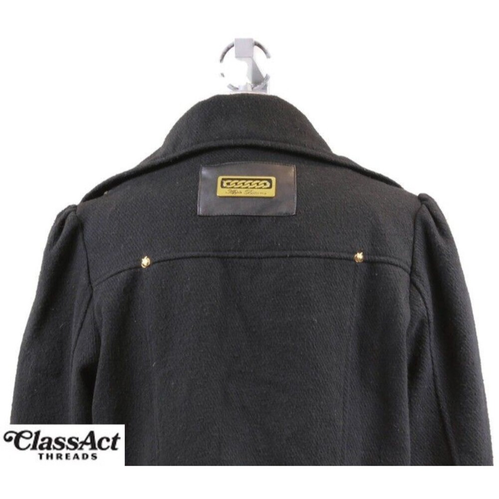 Apple Bottoms Wool Blend Black Jacket Gold Buttons Zip Up Sz M - Picture 3 of 5